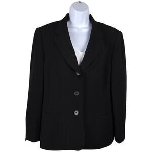 Kasper Petites‎ Blazer Jacket Black 3-Button Single Breasted Suit Coat Women's